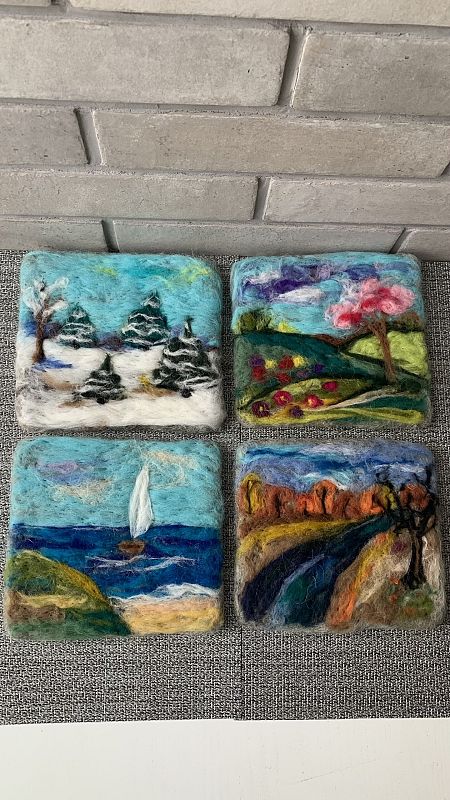 Obrazy wełną malowane - cztery pory roku